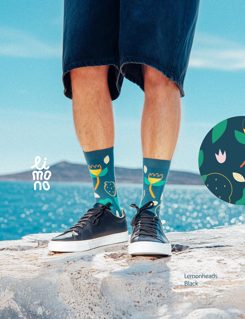 Limono Socks Lemonheads collection. Illustrated socks on trend made in Portugal. Organic combed cotton