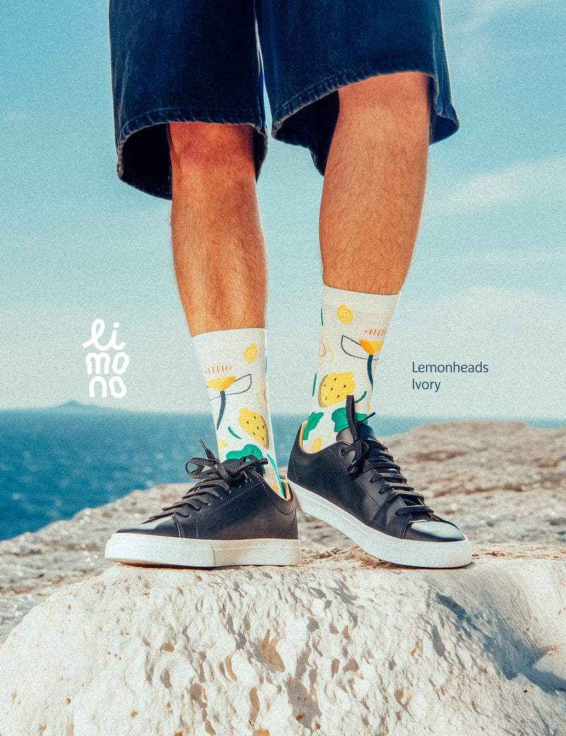 Limono Socks Lemonheads collection. Illustrated socks on trend made in Portugal. Organic combed cotton