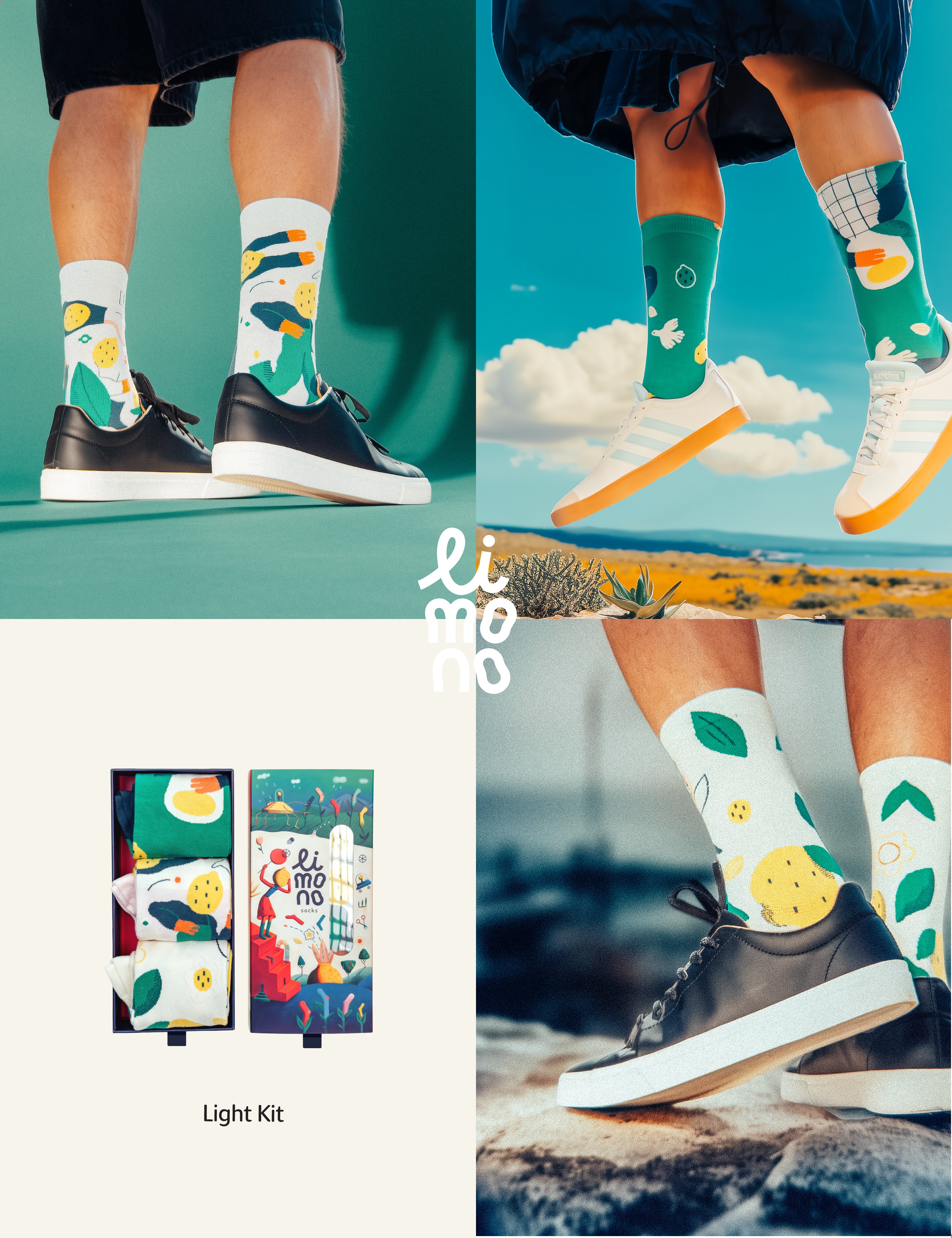 Limono Socks Lemonheads collection. Illustrated socks on trend made in Portugal. Organic combed cotton