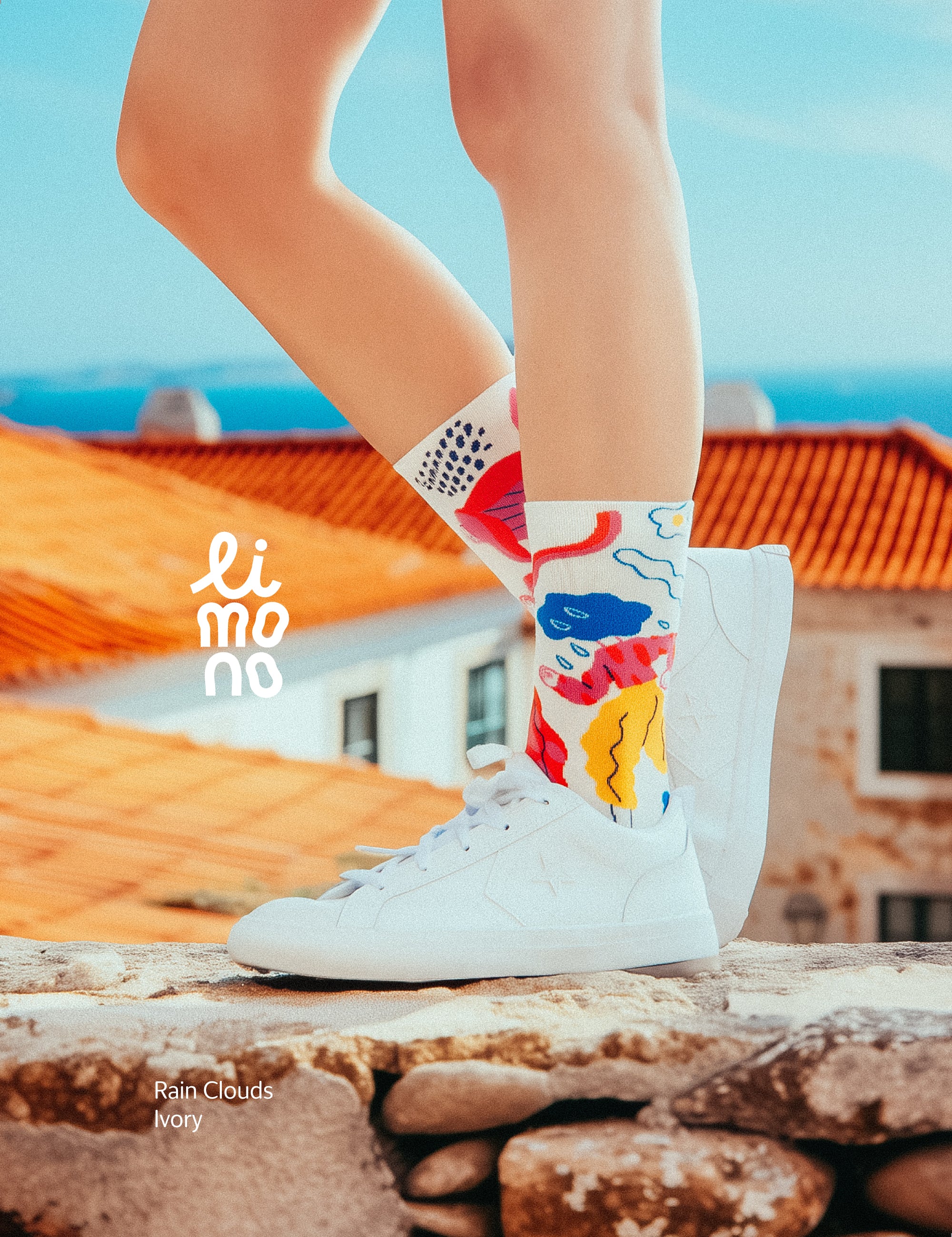 Limono Socks Rain Clouds collection. Illustrated socks on trend made in Portugal. Organic combed cotton