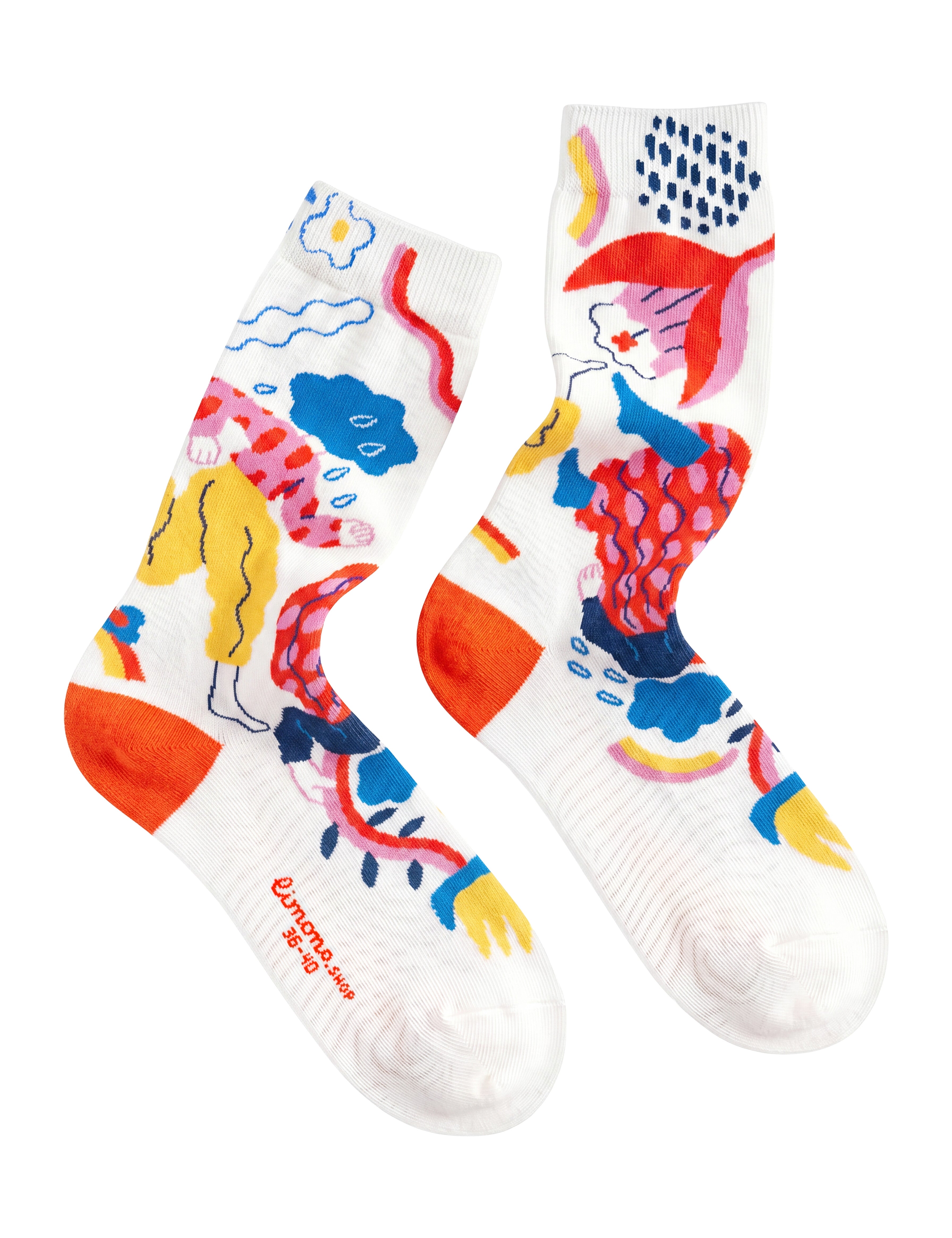 Limono Rain Clouds White socks with rain, cloud-head characters, flowers and rainbow