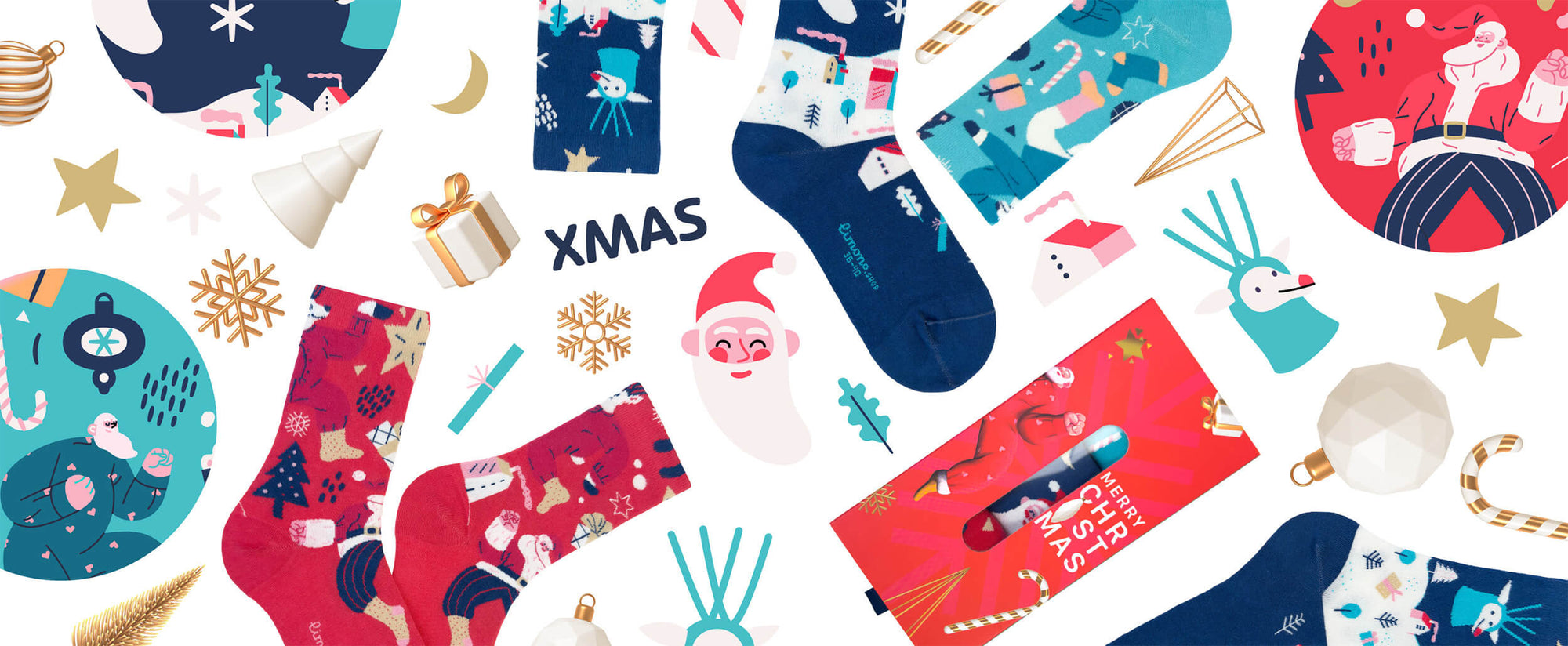 Limono Socks Christmas collection. Illustrated socks on trend made in Portugal. Organic combed cotton