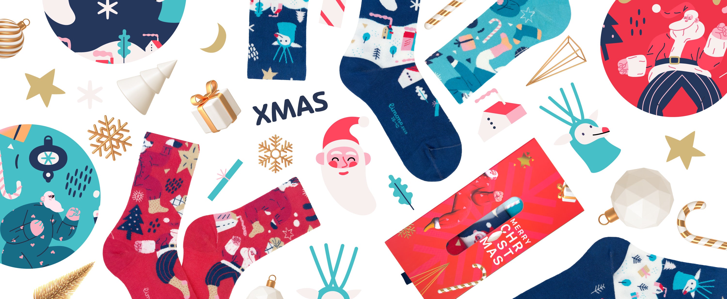 Limono Socks Christmas collection. Illustrated socks on trend made in Portugal. Organic combed cotton
