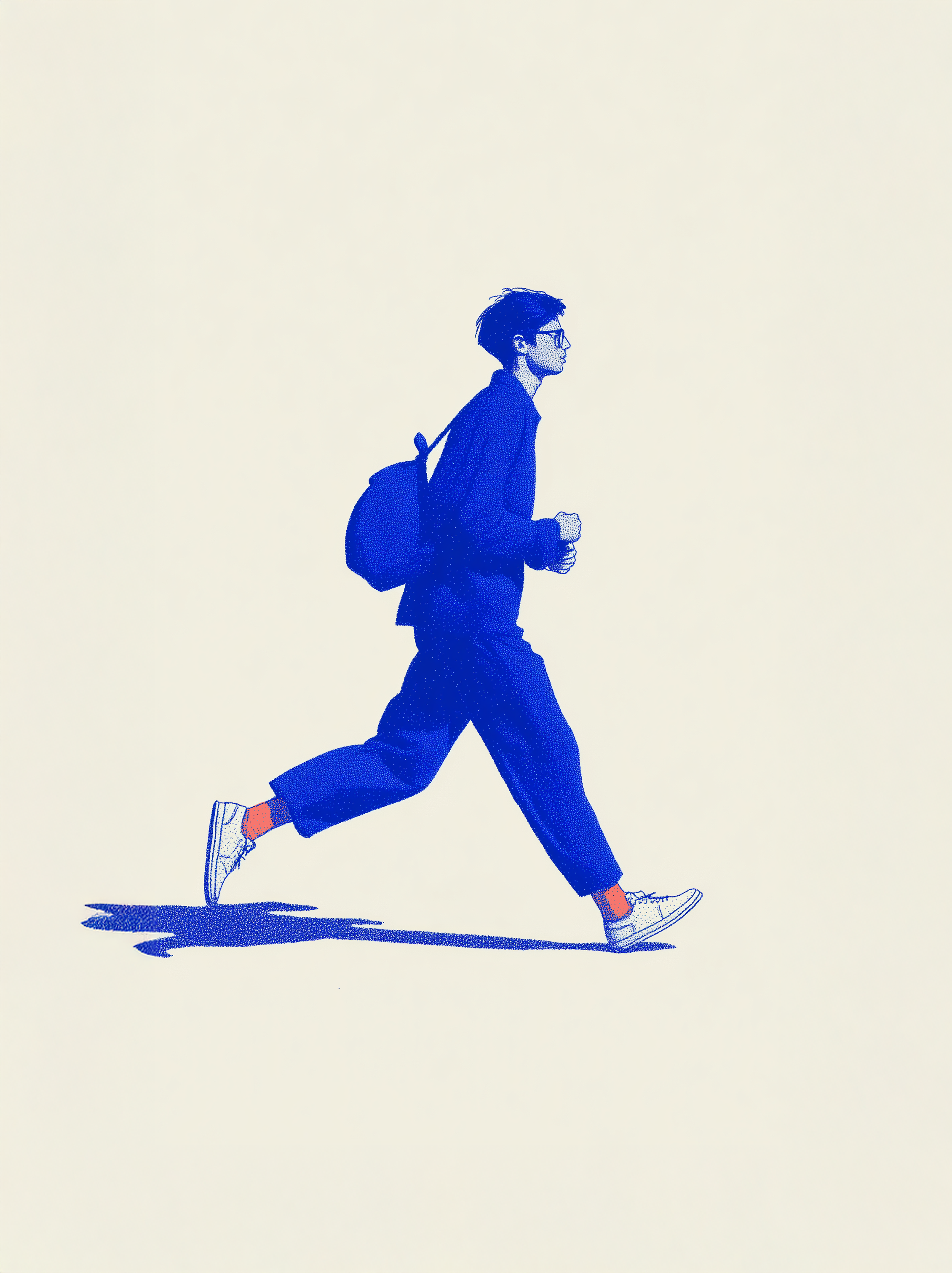 Limono Socks Illustrated socks on trend made in Portugal. Organic combed cotton. Blue silhouette of a person running on a beige background