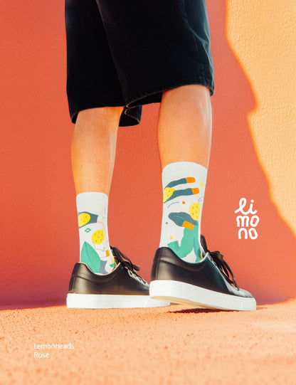 Limono Socks Lemonheads collection. Illustrated socks on trend made in Portugal. Organic combed cotton 