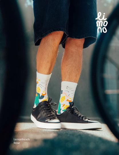 Limono Socks Lemonheads collection. Illustrated socks on trend made in Portugal. Organic combed cotton 