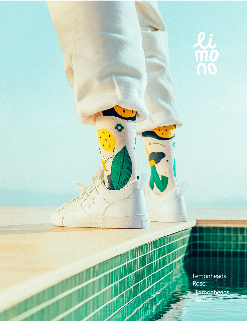 Limono Socks Lemonheads collection. Illustrated socks on trend made in Portugal. Organic combed cotton 