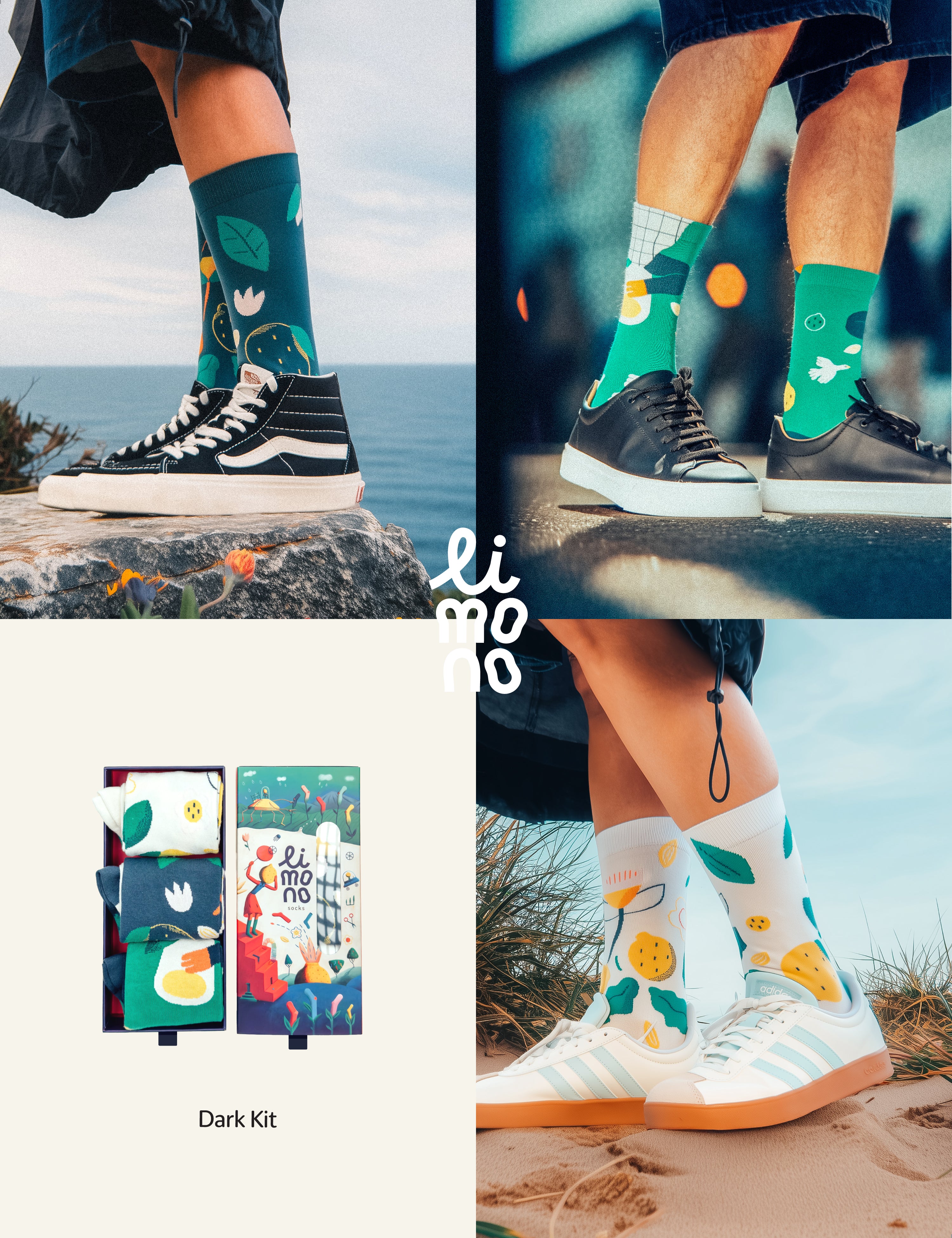 Limono Socks Lemonheads collection. Illustrated socks on trend made in Portugal. Organic combed cotton 