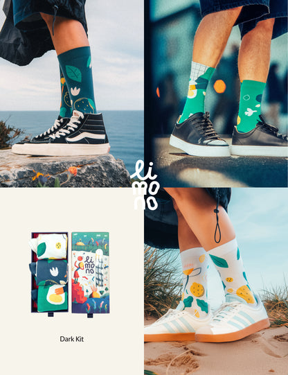 Limono Socks Lemonheads collection. Illustrated socks on trend made in Portugal. Organic combed cotton 