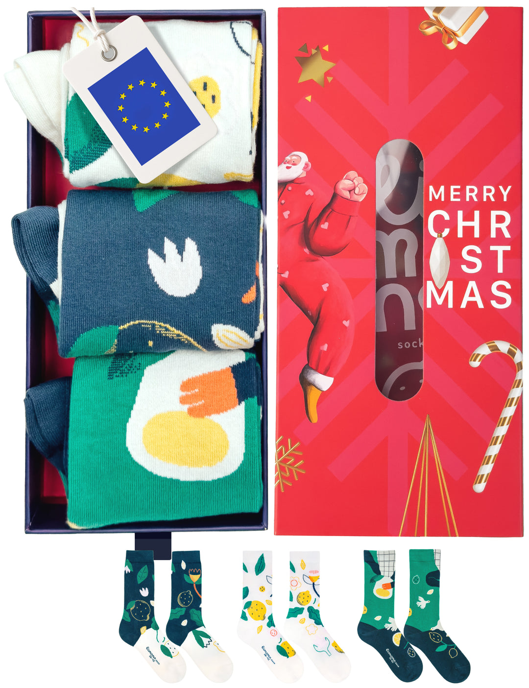 Limono Lemonheads Dark Kit with Black, Green and Ivory socks in a Merry Christmas gift box