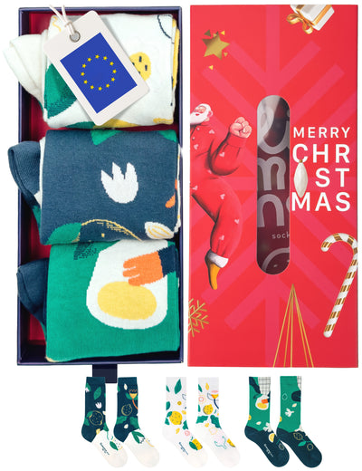 Limono Lemonheads Dark Kit with Black, Green and Ivory socks in a Merry Christmas gift box