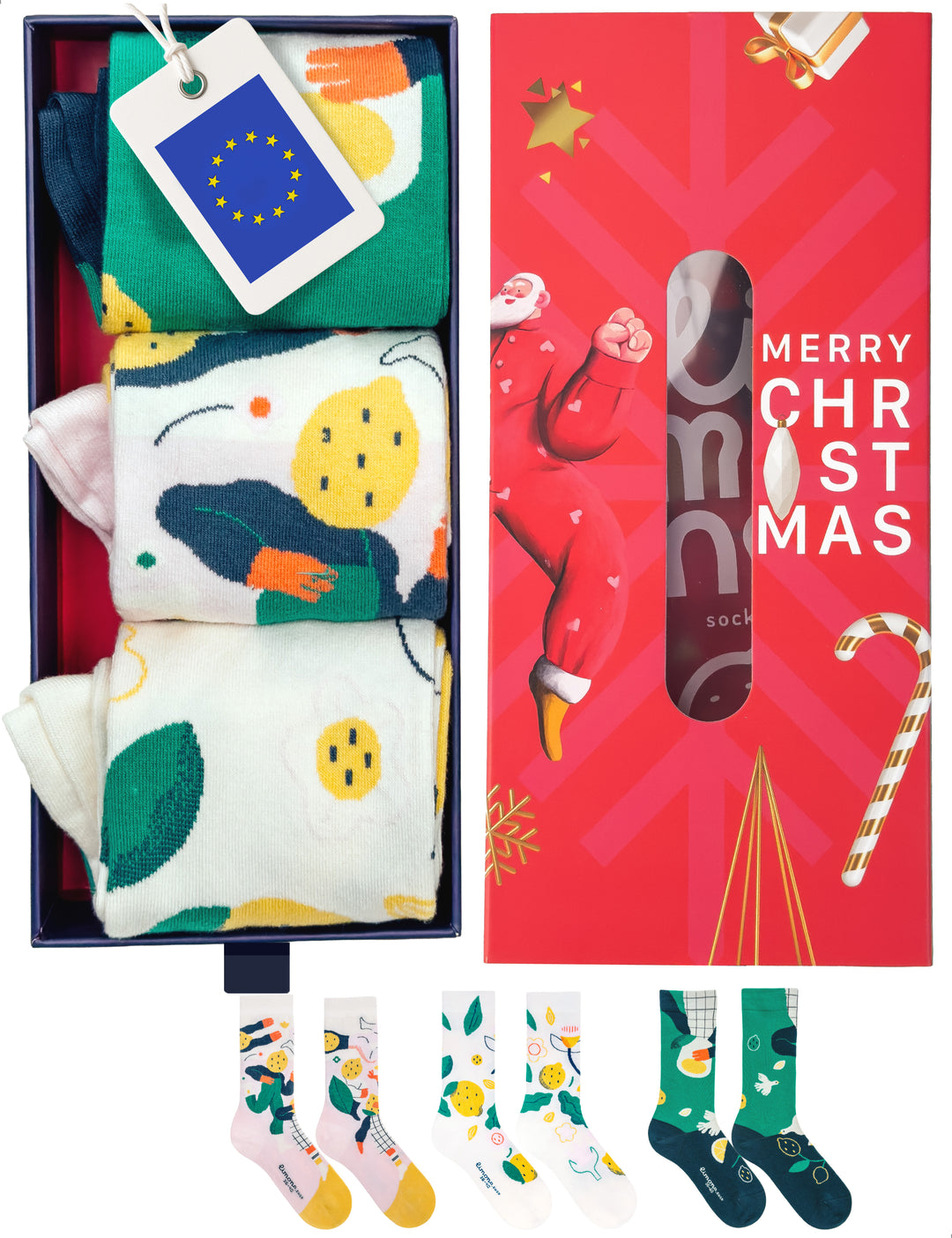 Limono Lemonheads Light Kit with Rose, Green and Ivory socks in a Merry Christmas gift box