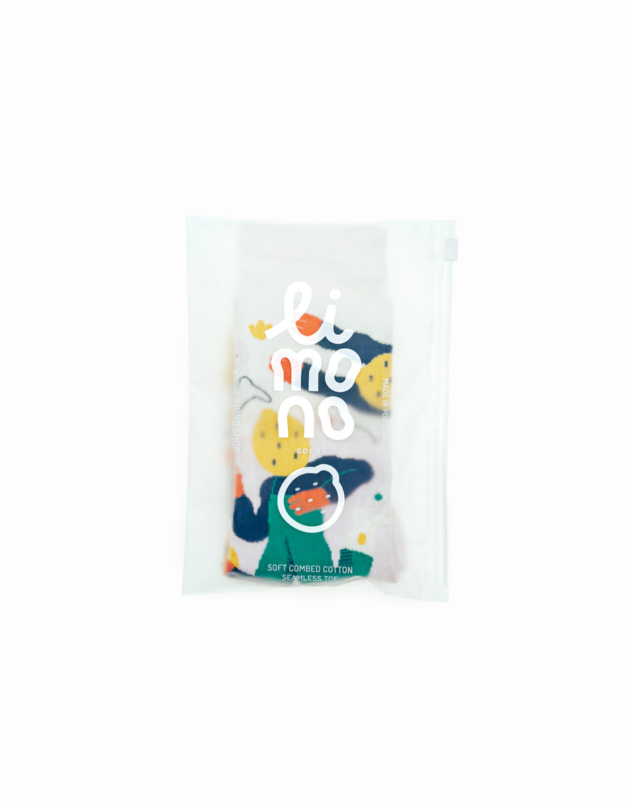 Limono Lemonheads Rose sock packaged in a clear poly bag with limono branding