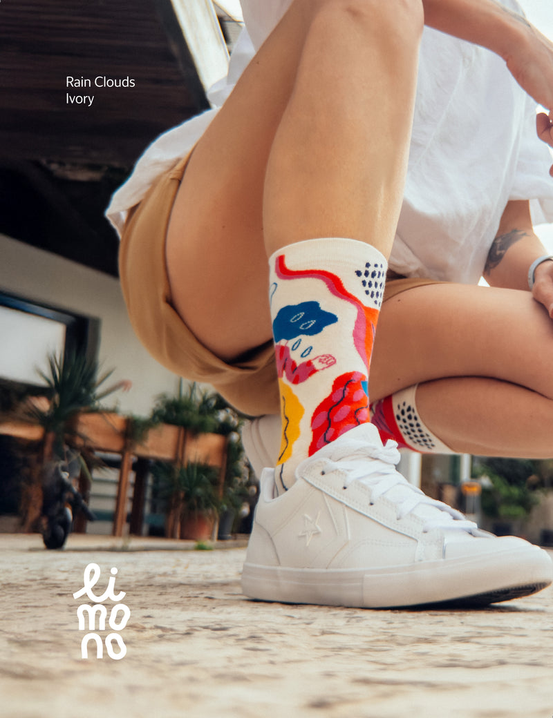 Limono Socks Rain Clouds collection. Illustrated socks on trend made in Portugal. Organic combed cotton 