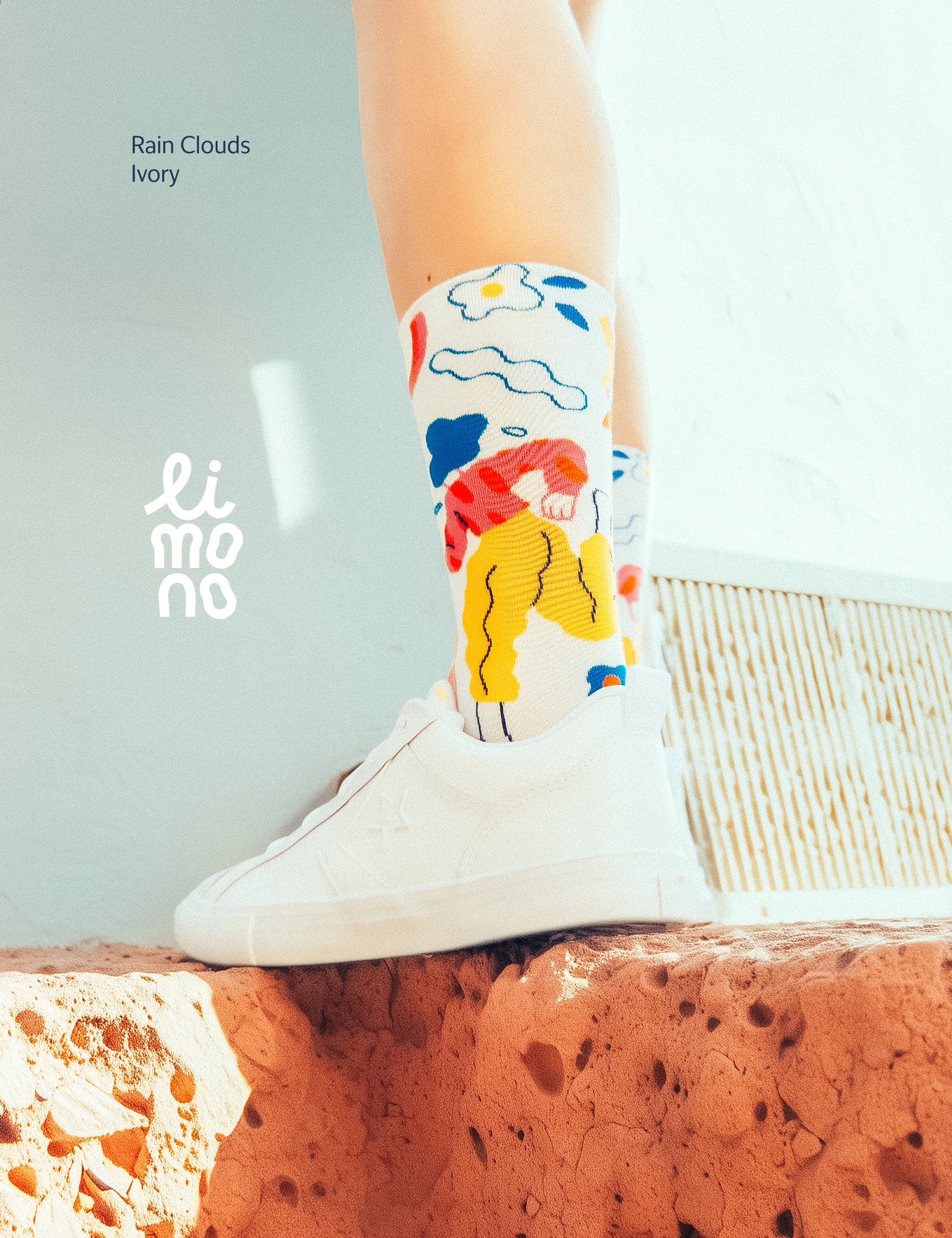 Limono Socks Rain Clouds collection. Illustrated socks on trend made in Portugal. Organic combed cotton 