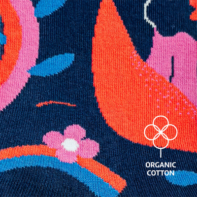 Limono Rain Clouds Black socks jacquard knit macro with cloud-head, flower and rainbow motifs